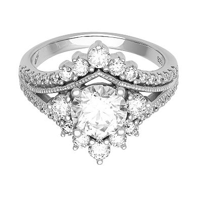 Love Always Sterling Silver Lab-Created Moissanite Crown Engagement Ring