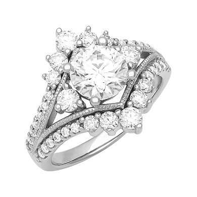 Love Always Sterling Silver Lab-Created Moissanite Crown Engagement Ring
