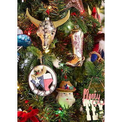 St. Nicholas Square Glass Cowboy Boot Christmas Ornament