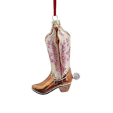 St. Nicholas Square Glass Cowboy Boot Christmas Ornament
