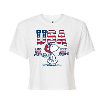Juniors' Peanuts Free Brave Cropped Graphic Tee