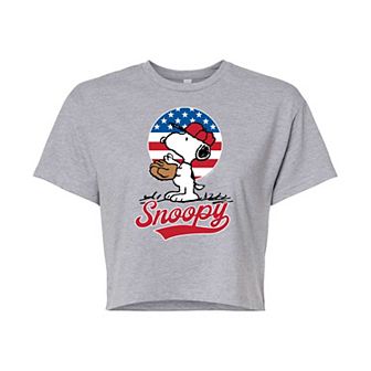 Juniors' Peanuts Baseball Cropped Graphic Tee