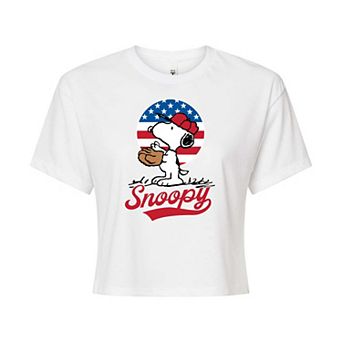 Juniors' Peanuts Baseball Cropped Graphic Tee