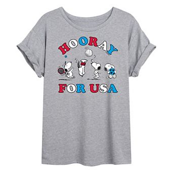 Juniors' Peanuts Snoopy Hooray For USA Oversized Graphic Tee