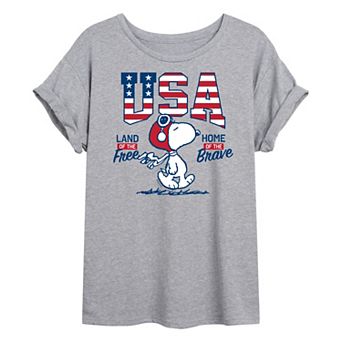 Juniors' Peanuts Snoopy Free Brave Oversized Graphic Tee
