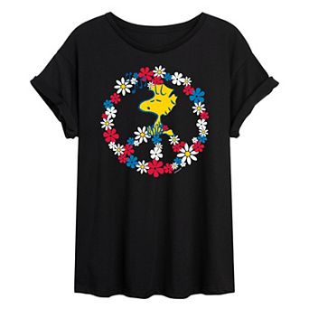 Juniors' Peanuts Snoopy Peace Americana Oversized Graphic Tee