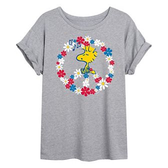 Juniors' Peanuts Snoopy Peace Americana Oversized Graphic Tee