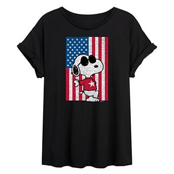 Juniors' Peanuts Snoopy Joe Cool Flag Oversized Graphic Tee