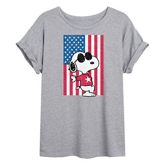 Juniors' Peanuts Snoopy Joe Cool Flag Oversized Graphic Tee