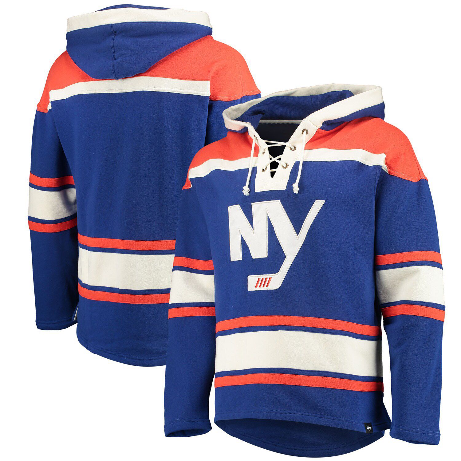 Men's Fanatics Branded Blue/Red New York Rangers Backhand Shooter Defender Anorak Raglan Hoodie Quarter-Zip Jacket