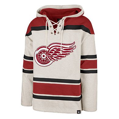 Men's '47 Oatmeal Detroit Red Wings Rockaway Lace-Up Pullover Hoodie