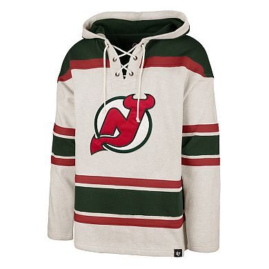 Men's '47 Oatmeal New Jersey Devils Rockaway Lace-Up Pullover Hoodie