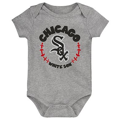 Infant Black/White/Heather Gray Chicago White Sox Biggest Little Fan 3-Pack Bodysuit Set