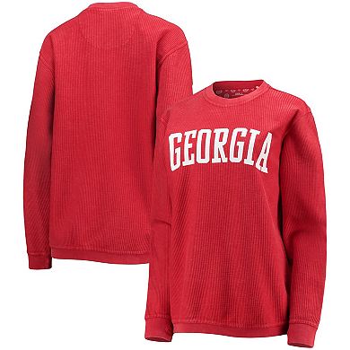 Women's Pressbox Red Georgia Bulldogs Comfy Cord Vintage Wash Basic Arch Pullover Sweatshirt
