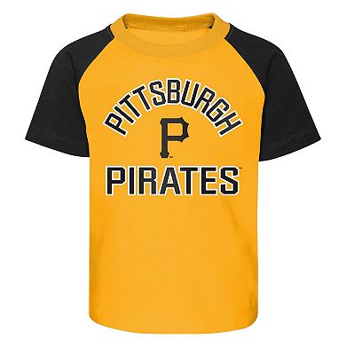 Preschool Pittsburgh Pirates Gold/Heather Gray Groundout Baller Raglan T-Shirt & Shorts Set
