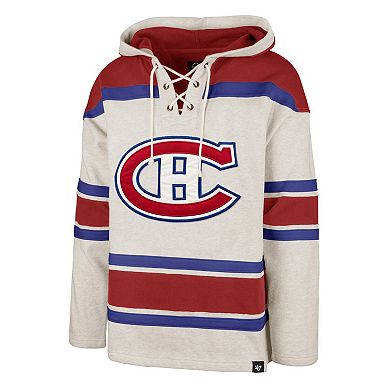 Men's '47 Oatmeal Montreal Canadiens Rockaway Lace-Up Pullover Hoodie