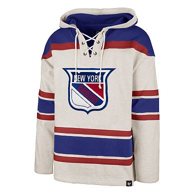 Men's '47 Oatmeal New York Rangers Rockaway Lace-Up Pullover Hoodie