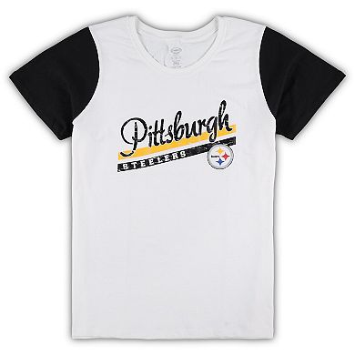 Women's Concepts Sport White/Black Pittsburgh Steelers Plus Size Downfield T-Shirt & Shorts Sleep Set