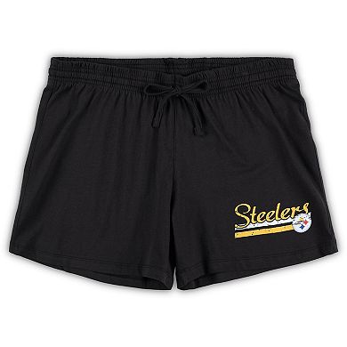 Women's Concepts Sport White/Black Pittsburgh Steelers Plus Size Downfield T-Shirt & Shorts Sleep Set