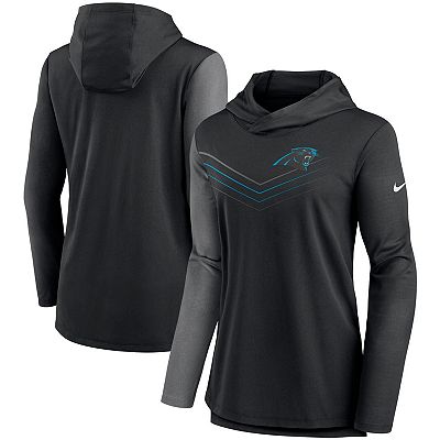 Women s Nike Black Heathered Charcoal Carolina Panthers Chevron Hoodie Performance Long Sleeve T Shirt
