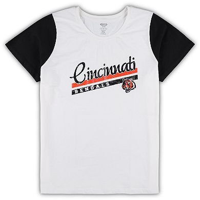 Women's Concepts Sport White/Black Cincinnati Bengals Plus Size Downfield T-Shirt & Shorts Sleep Set