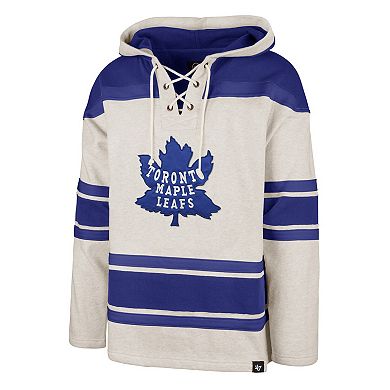 Men's '47 Oatmeal Toronto Maple Leafs Rockaway Lace-Up Pullover Hoodie