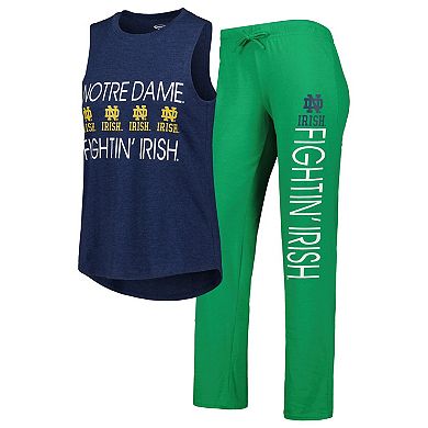 Women's Concepts Sport Heather Green/Heather Navy Notre Dame Fighting Irish Tank Top & Pants Sleep Set