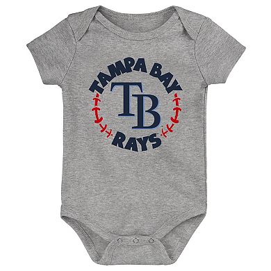 Infant Light Blue/White/Heather Gray Tampa Bay Rays Biggest Little Fan 3-Pack Bodysuit Set