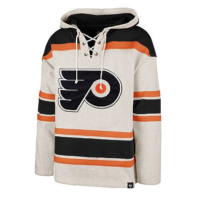 Men's '47 Oatmeal Philadelphia Flyers Rockaway Lace-Up Pullover Hoodie