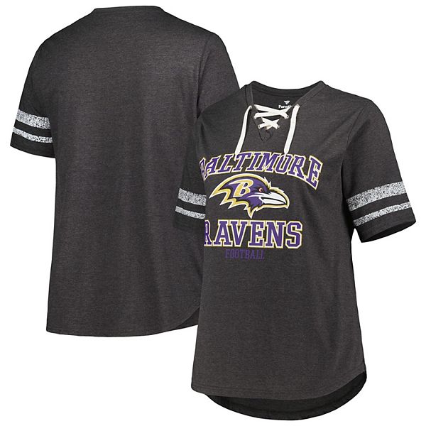 Women's Fanatics Branded Heather Charcoal Baltimore Ravens Plus Size  Lace-Up V-Neck T-Shirt