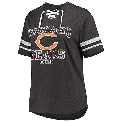 Women's Fanatics Branded Heather Charcoal Chicago Bears Plus Size Lace-Up V-Neck T-Shirt