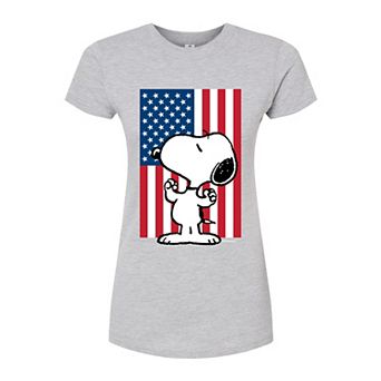 Juniors' Peanuts Snoopy USA Flag Graphic Tee