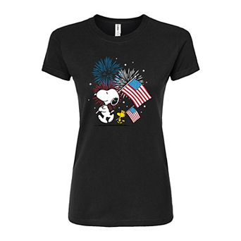 Juniors' Peanuts Snoopy & Woodstock Flags Graphic Tee