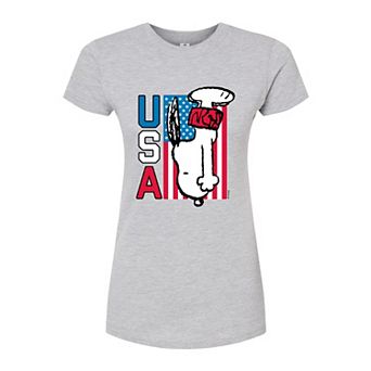 Juniors' Peanuts Snoopy USA Snoopy Diving Fitted Graphic Tee