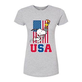 Juniors' Peanuts Snoopy USA Torch Graphic Tee
