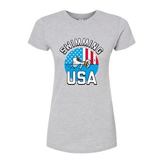 Juniors' Peanuts Snoopy USA Swim Graphic Tee