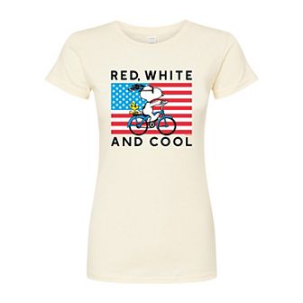 Juniors' Peanuts Snoopy & Woodstock Red White And Cool Graphic Tee