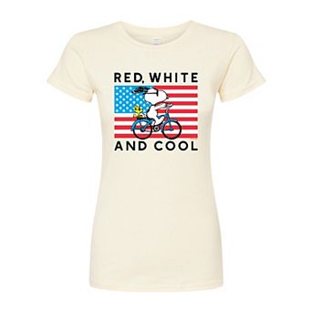 Juniors' Peanuts Snoopy & Woodstock Red White And Cool Graphic Tee