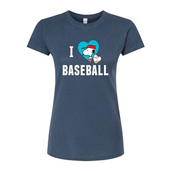 Juniors' Peanuts Snoopy I Love Baseball Graphic Tee