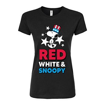Juniors' Peanuts Red White & Snoopy Graphic Tee