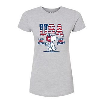 Juniors' Peanuts Snoopy USA Free Brave Fitted Graphic Tee