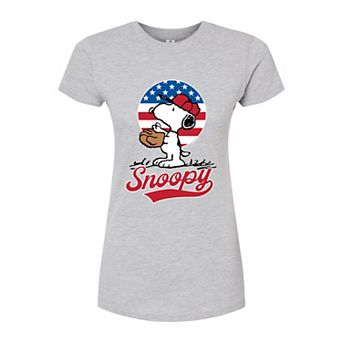 Juniors' Peanuts Snoopy American Baseball Fitted Graphic Tee