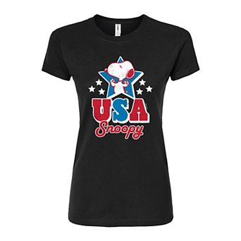 Juniors' Peanuts Snoopy USA Snoopy Fitted Graphic Tee