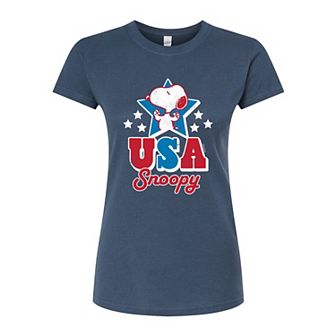 Juniors' Peanuts Snoopy USA Snoopy Fitted Graphic Tee