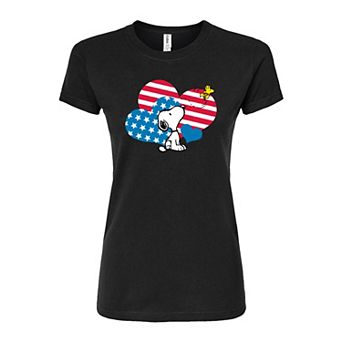 Juniors' Peanuts Snoopy Flag Hearts Fitted Graphic Tee
