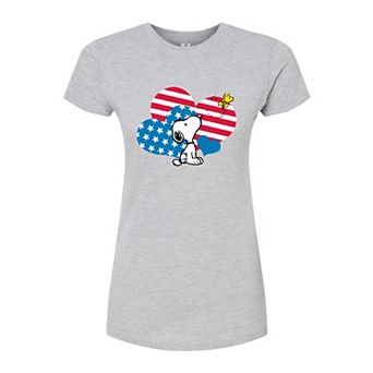 Juniors' Peanuts Snoopy Flag Hearts Fitted Graphic Tee