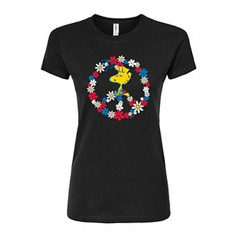 Juniors' Peanuts Woodstock Peace Americana Graphic Tee