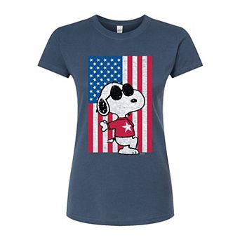 Juniors' Peanuts Snoopy Joe Cool Flag Fitted Graphic Tee
