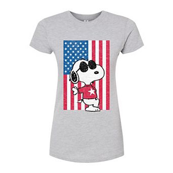 Juniors' Peanuts Snoopy Joe Cool Flag Fitted Graphic Tee