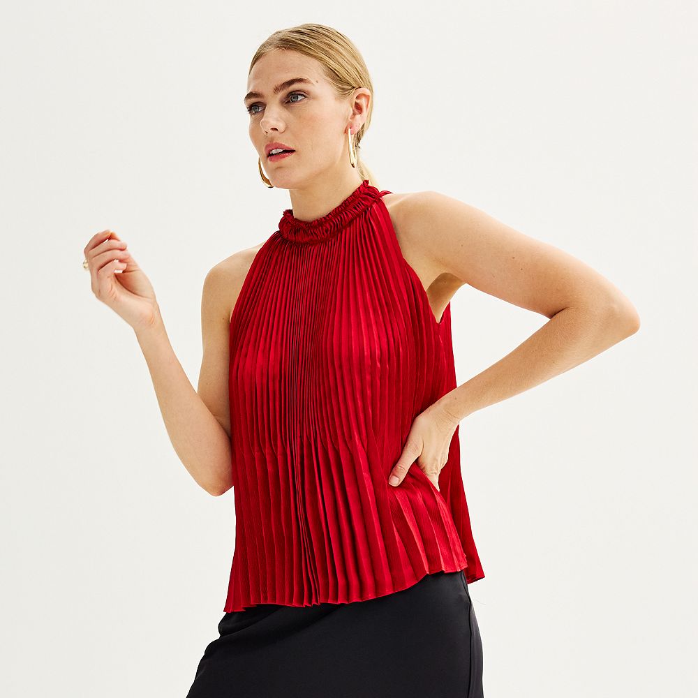 Mock Neck Pleated Tunic Top